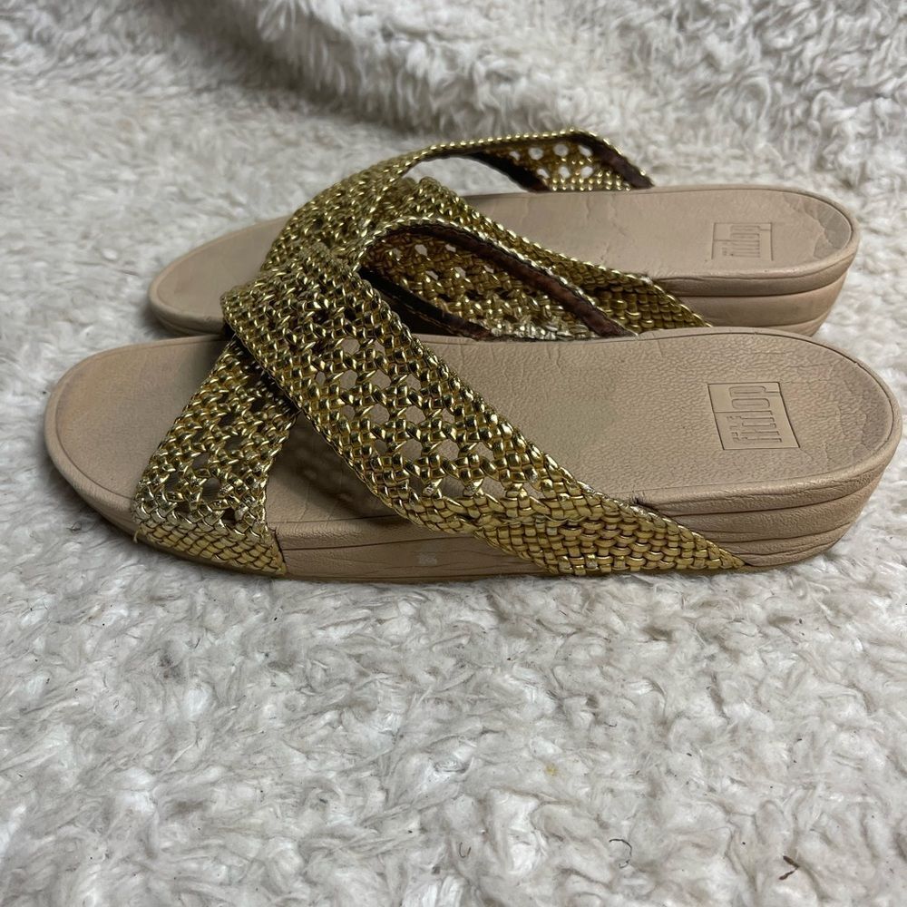 Fitflop Metallic Gold Cross-Strap Sandals